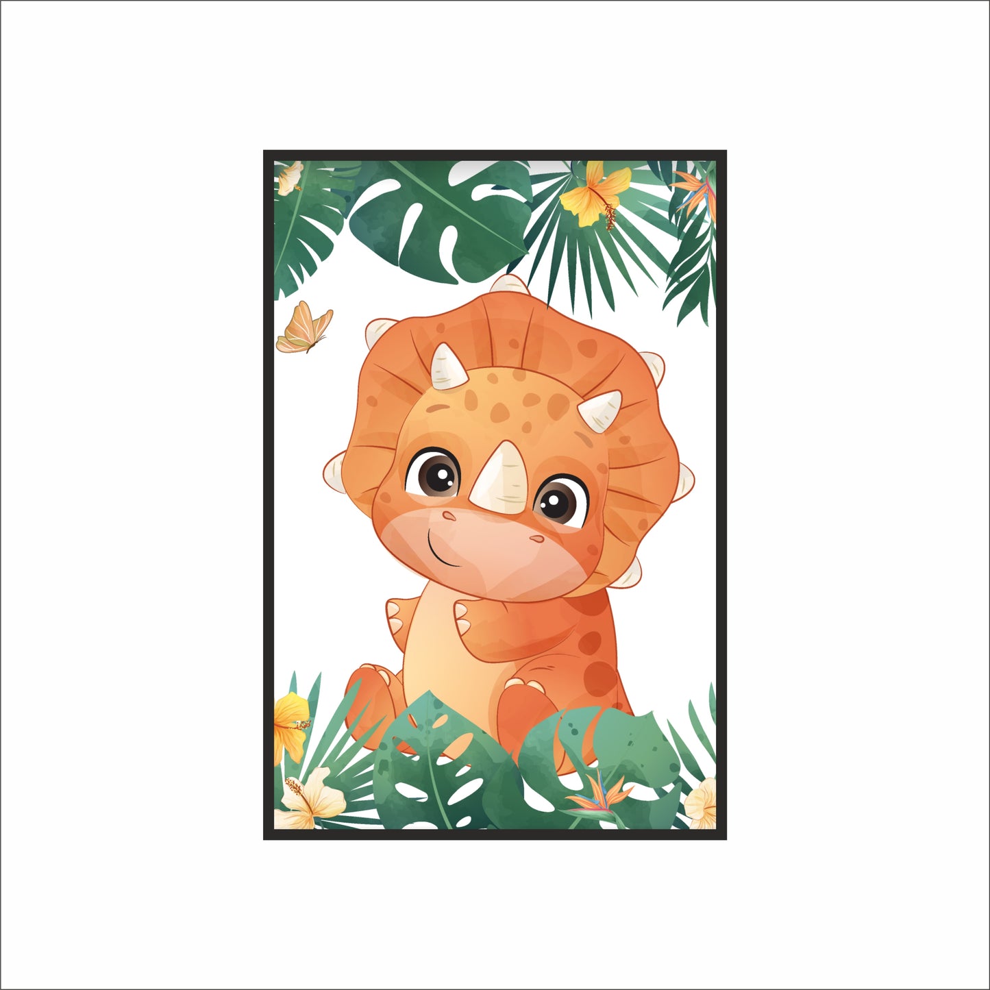 Sunny Dino Wall Frame – Cute Dinosaur Art for Kids’ Room Décor 🦖🌼