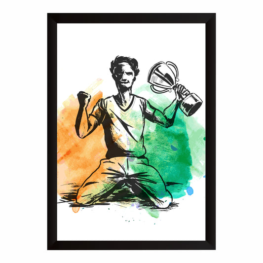 Cricket Wall Art | Framed Cricket Player & Trophy Artwork | Sports & Victory Décor
