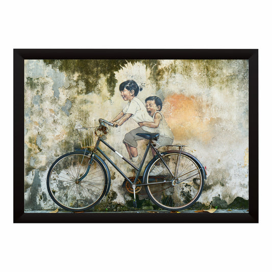 Vintage Bicycle Ride Wall Art | Nostalgic Children Street Art