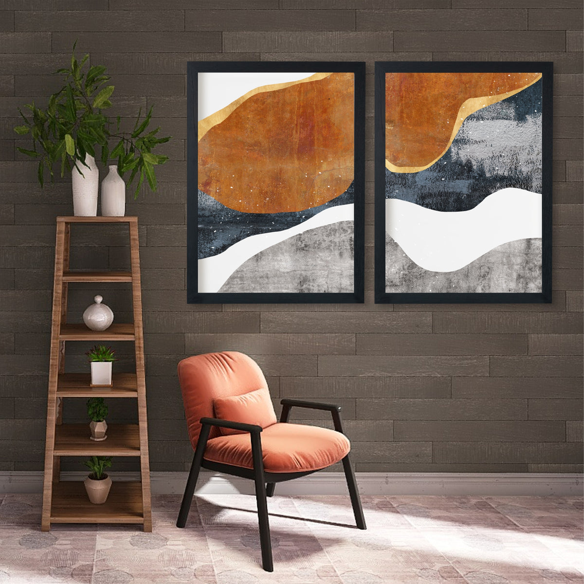 Abstract Landscape Wall Art Set of 2 | Modern Textured Prints