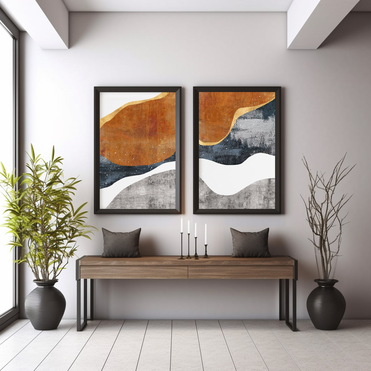 Abstract Landscape Wall Art Set of 2 | Modern Textured Prints