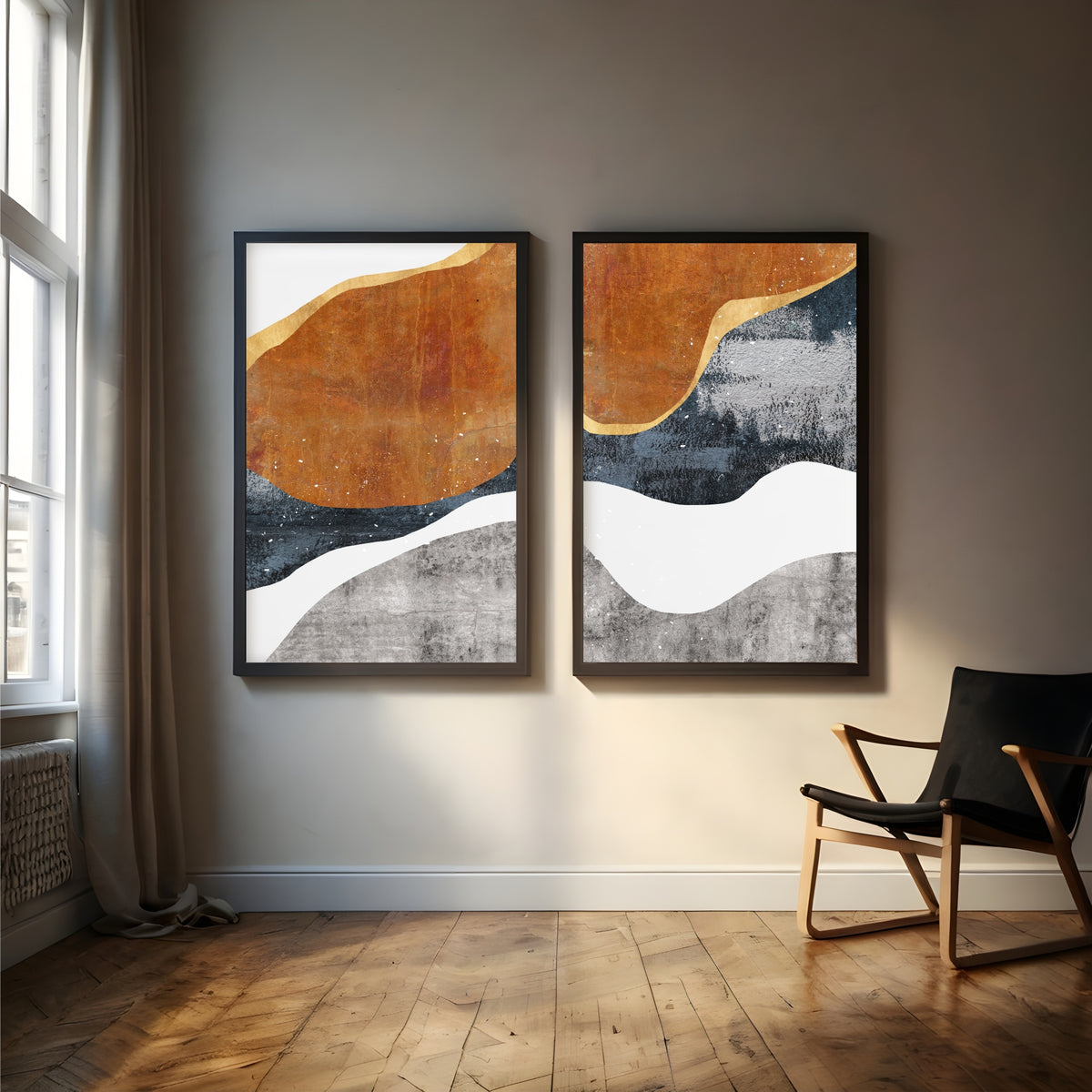 Abstract Landscape Wall Art Set of 2 | Modern Textured Prints