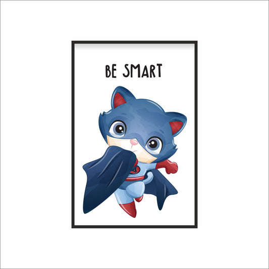 Be Smart Super Cat Wall Frame – Fun Motivational Art for Kids’ Room 🐱🦸‍♂️✨