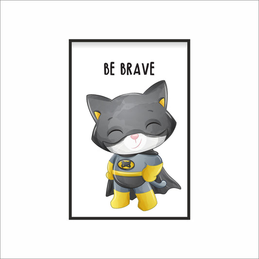 Be Brave Super Cat Wall Frame – Motivational Kids’ Room Art 🐱🦸‍♂️✨