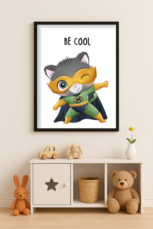 Be Cool Super Cat Wall Art Photo Frame – Fun & Motivational Art for Kids’ Room