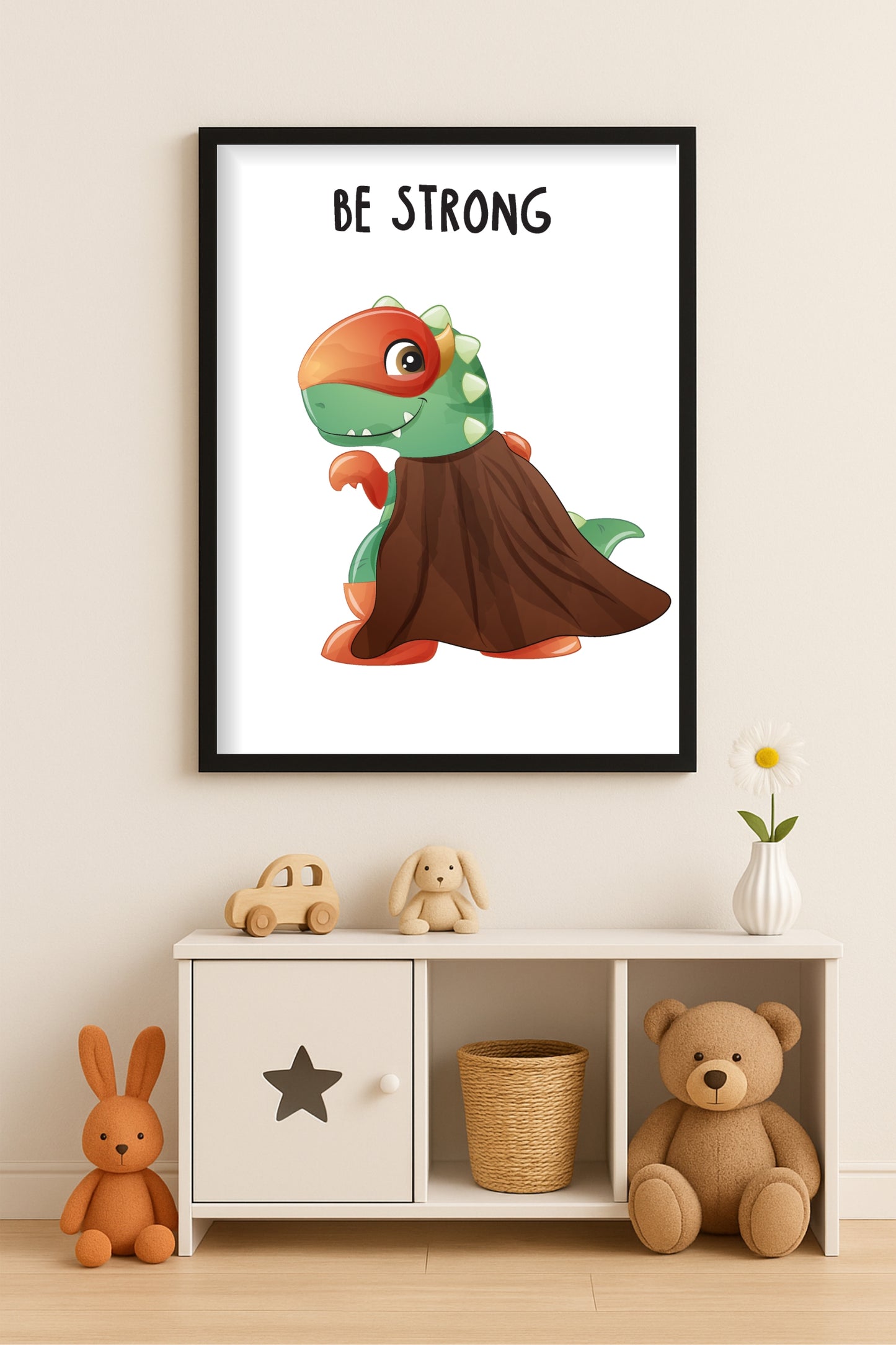 Be Strong Dino Wall Frame – Superhero Strength for Kids’ Room 🦖💪✨