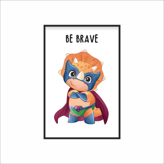 Be Brave Dino Wall Frame – Courageous Cutie for Kids’ Room 🦖✨💖