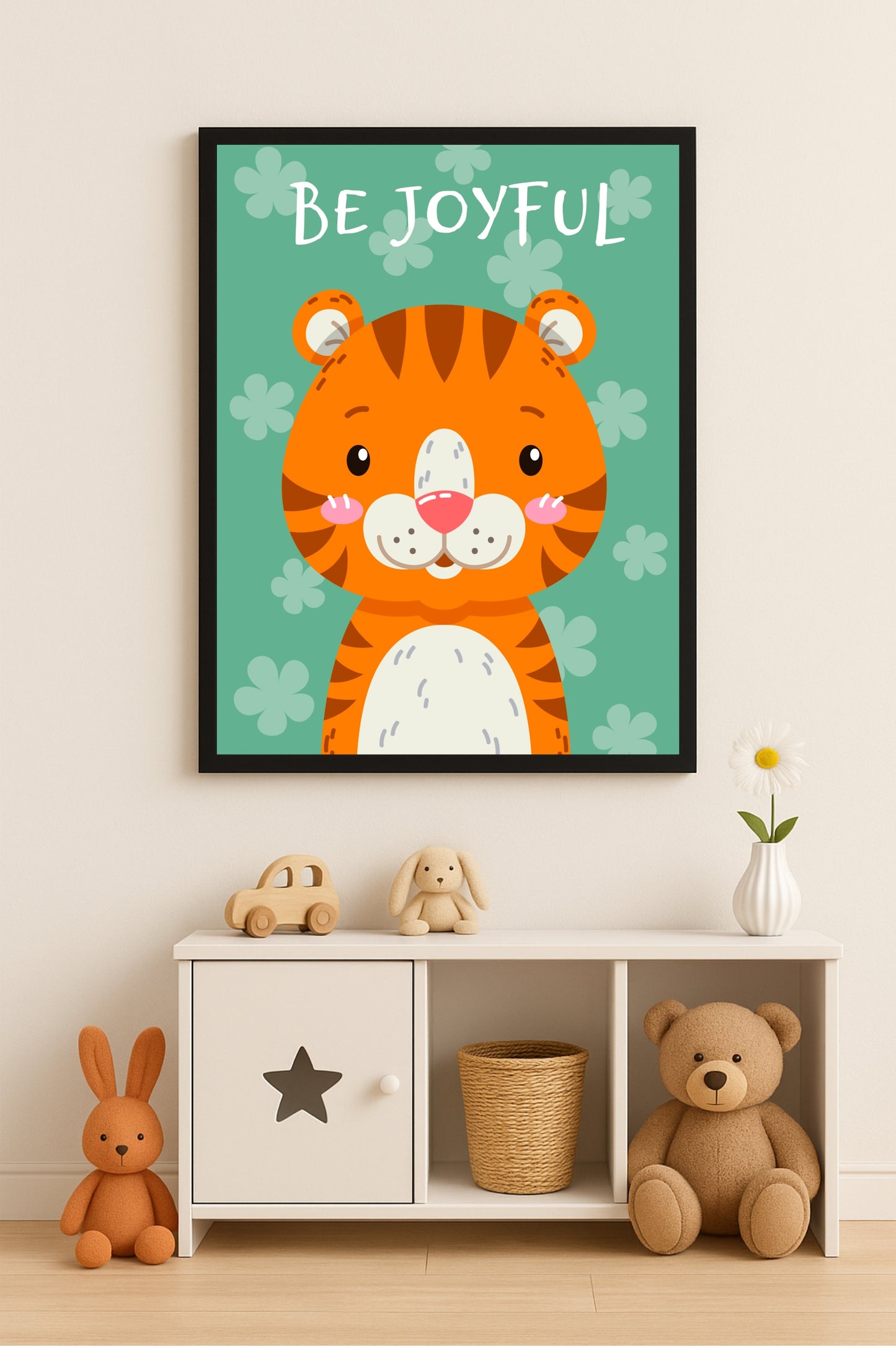 Be Joyful Tiger Wall Frame – Cute & Cheerful Décor for Kids’ Room 🐯💚✨