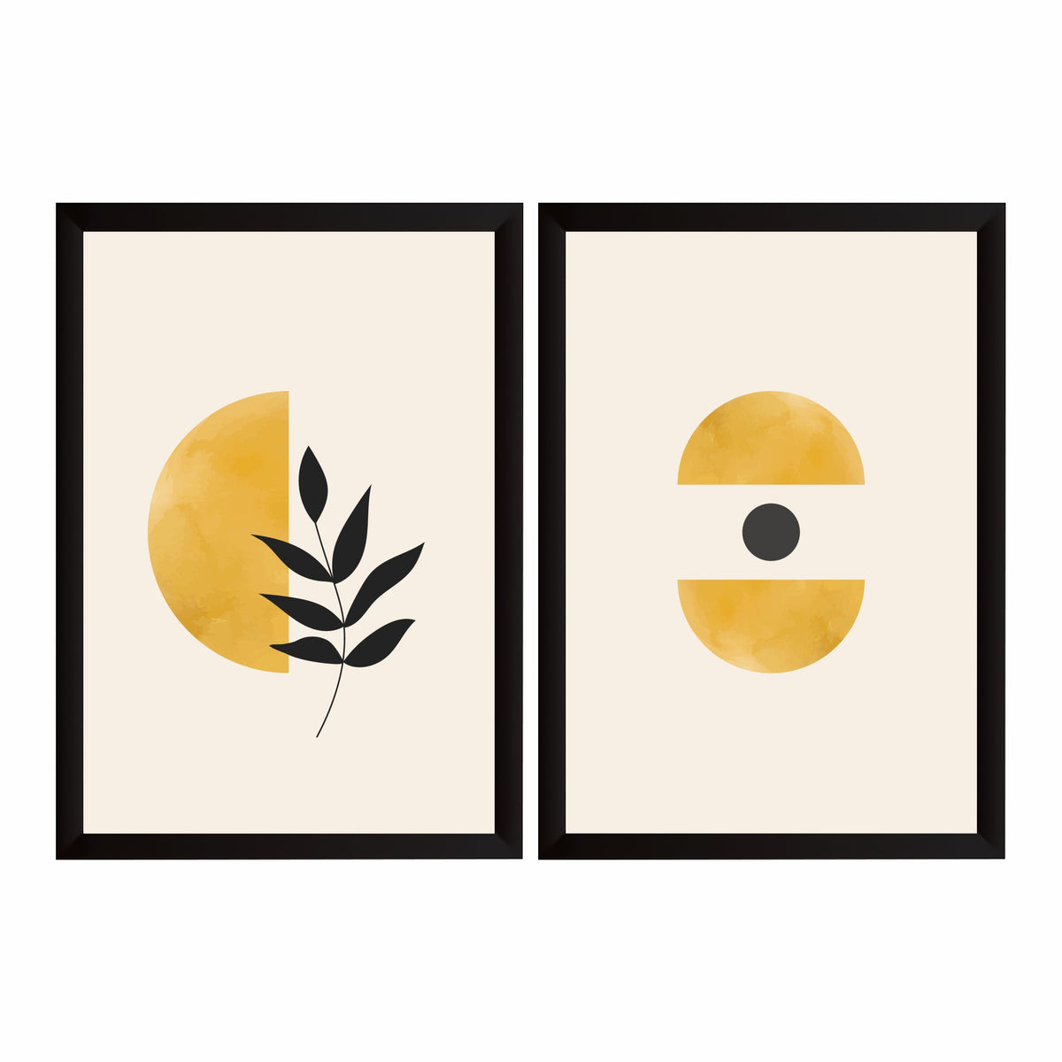 Sun & Moon Abstract Wall Art Set of 2 | Minimalist Botanical Celestial Prints