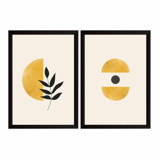 Sun & Moon Abstract Wall Art Set of 2 | Minimalist Botanical Celestial Prints