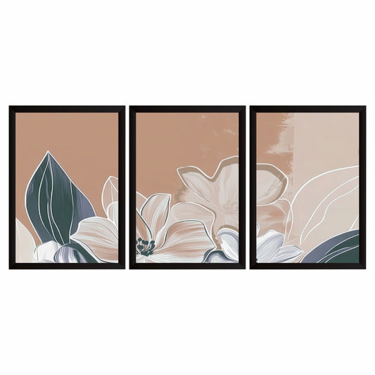 Abstract Floral Botanical Wall Art Set of 3 – Modern Neutral Flower Prints