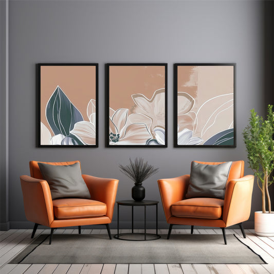 Abstract Floral Botanical Wall Art Set of 3 – Modern Neutral Flower Prints