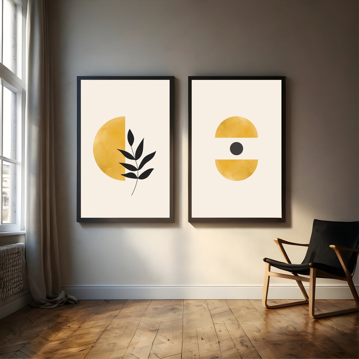 Sun & Moon Abstract Wall Art Set of 2 | Minimalist Botanical Celestial Prints