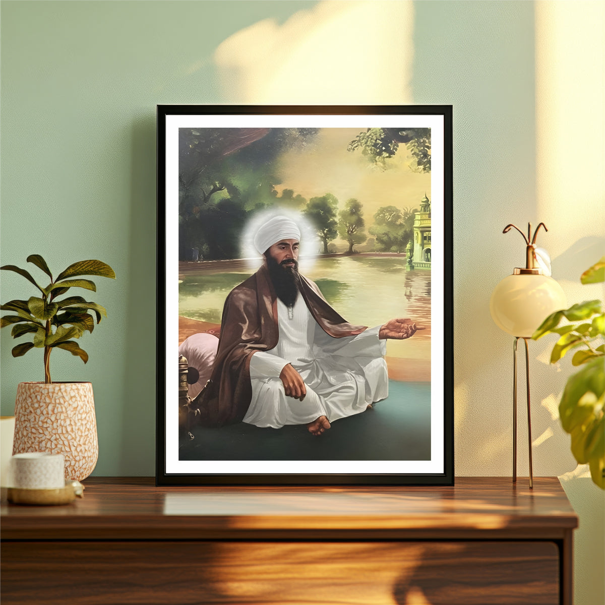 Guru Arjan Dev Ji Meditation Wall Art | Fifth Sikh Guru Spiritual Canvas Painting