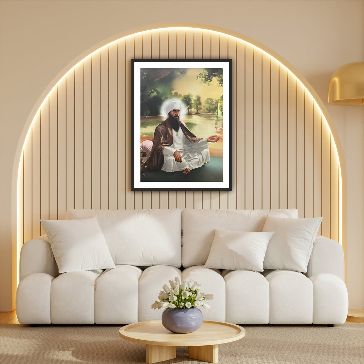 Guru Arjan Dev Ji Meditation Wall Art | Fifth Sikh Guru Spiritual Canvas Painting