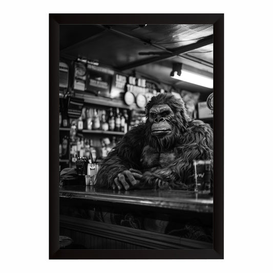 Gorilla Wall Art | Framed Gorilla Artwork | Black & White Bar, Pub & Modern Décor