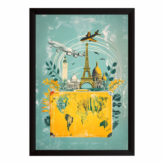 Paris Travel Map Wall Art | Eiffel Tower & World Map Vintage Poster