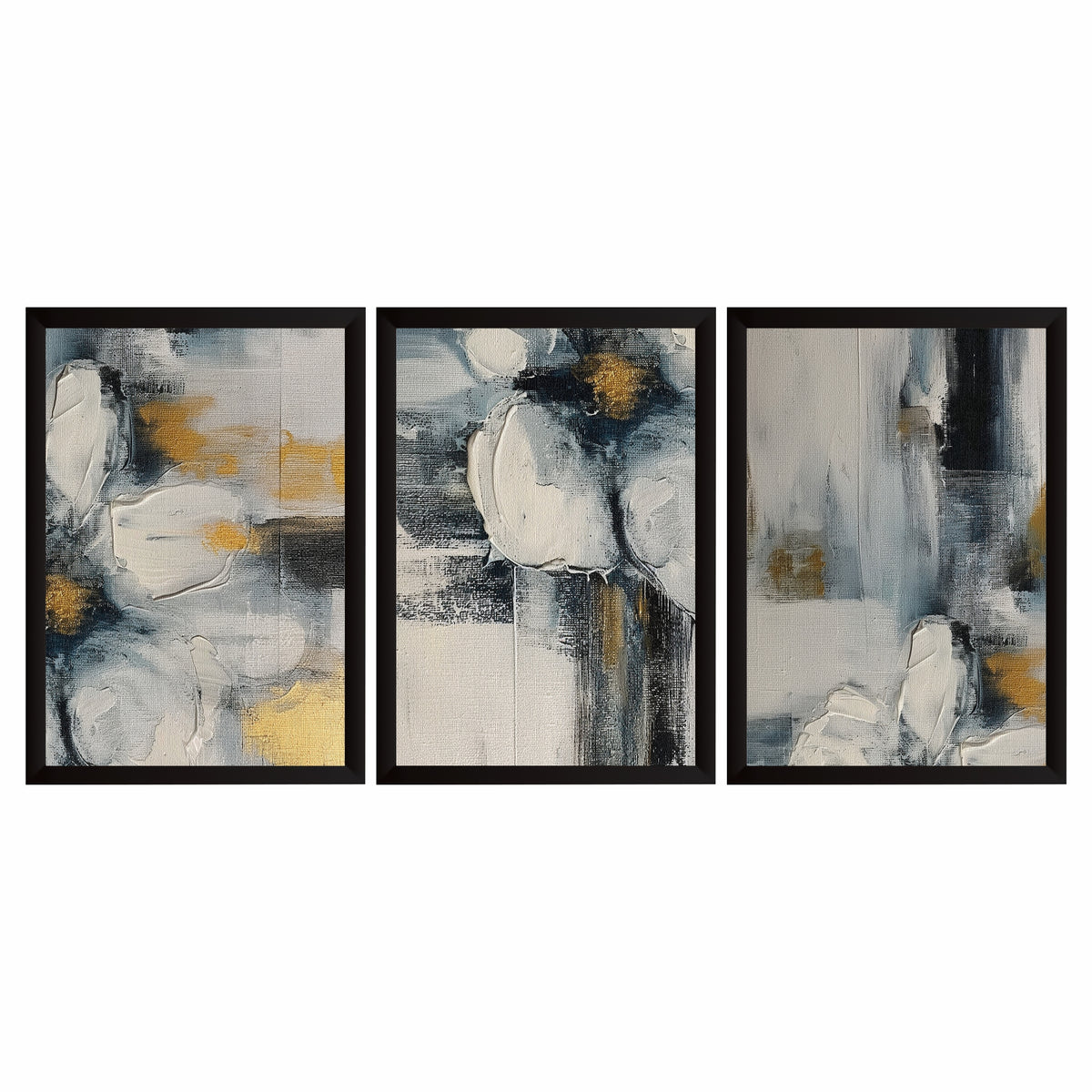 Abstract Wall Art Set of 3 | Blue & Gold Modern Decor