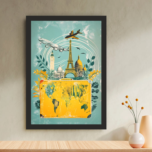 Paris Travel Map Wall Art | Eiffel Tower & World Map Vintage Poster