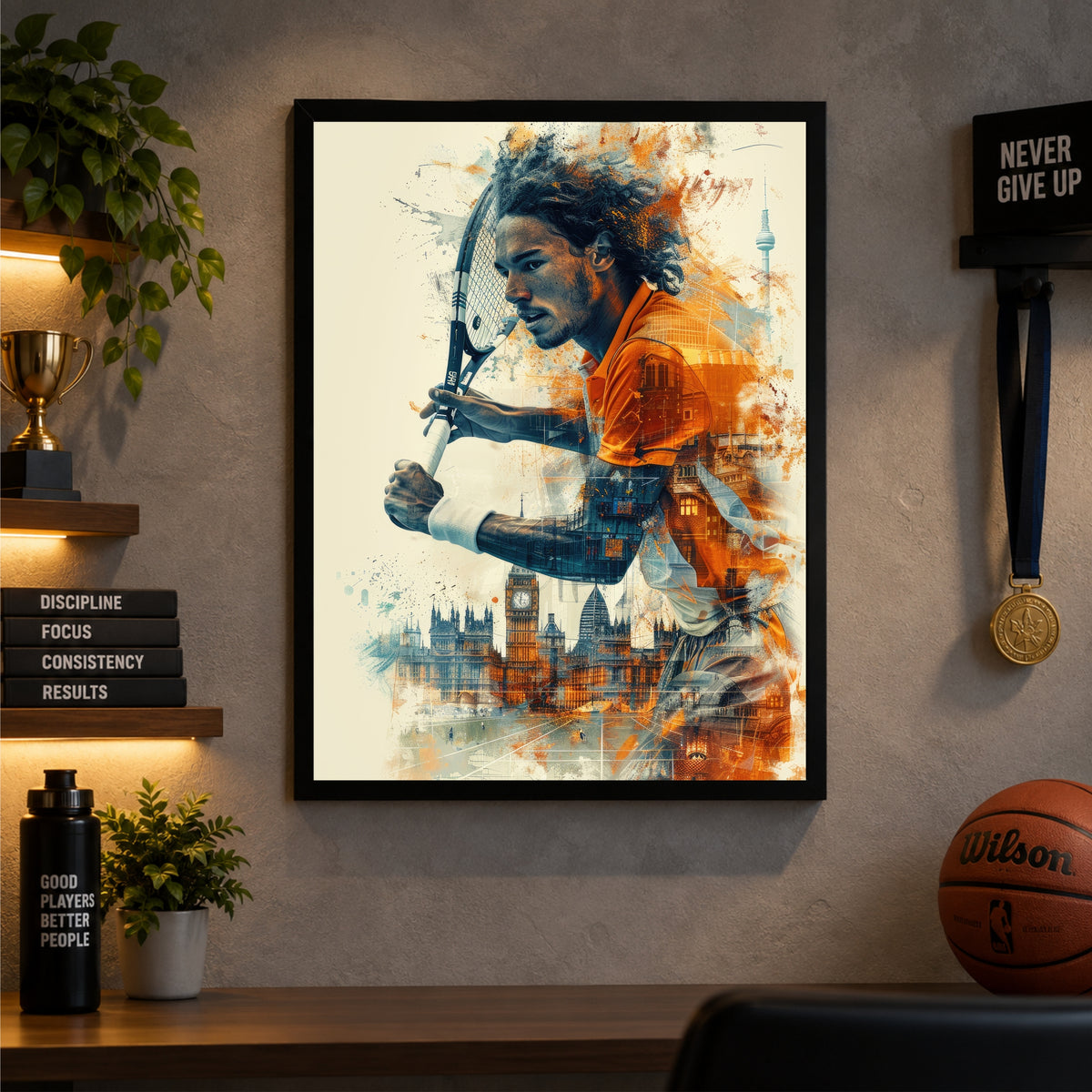 Tennis Wall Art – Premium Tennis Player Poster, London Sports Artwork, Modern Framed Wall Décor for Sports Room, Bedroom & Office