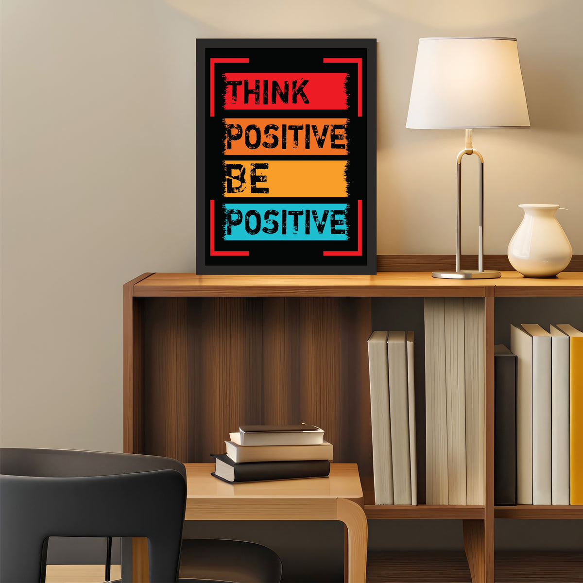 Think Positive Be Positive Wall Art | Motivational Typography Poster | Modern Quote Decor