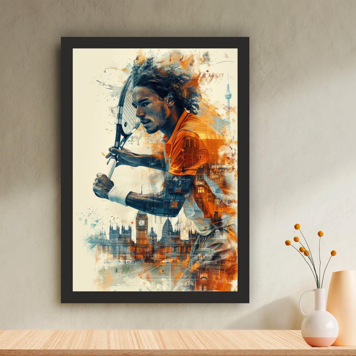 Tennis Wall Art – Premium Tennis Player Poster, London Sports Artwork, Modern Framed Wall Décor for Sports Room, Bedroom & Office