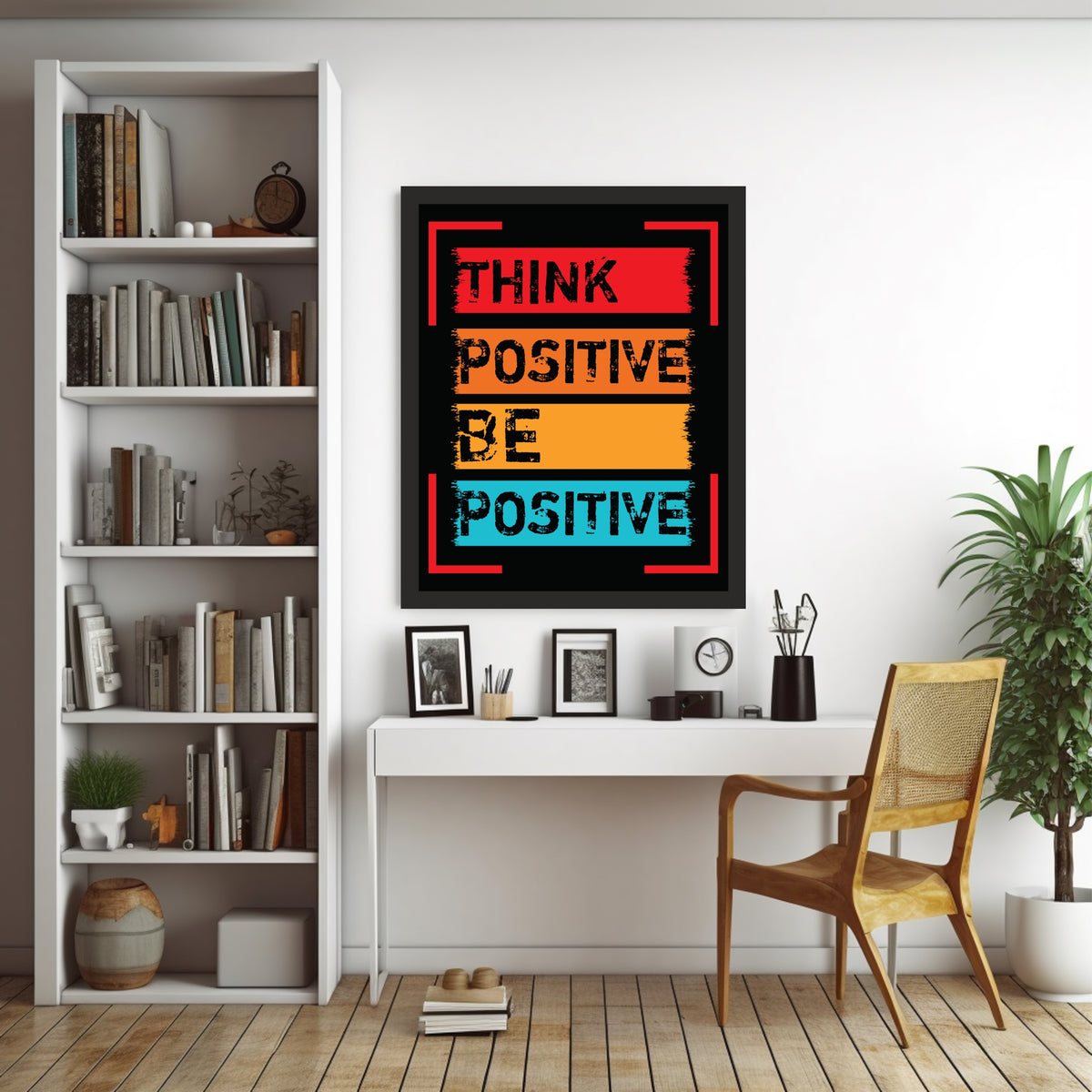 Think Positive Be Positive Wall Art | Motivational Typography Poster | Modern Quote Decor