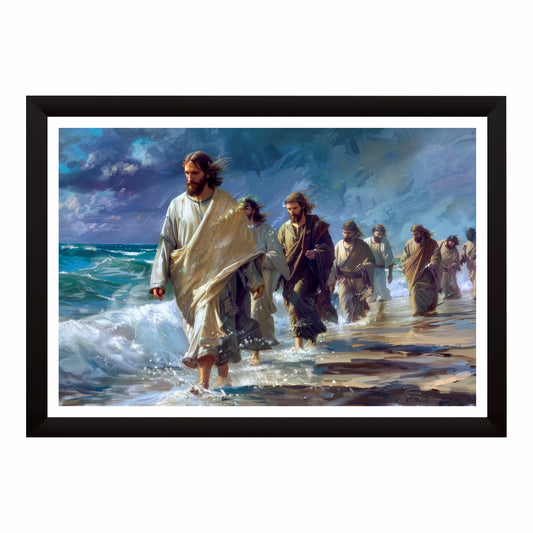 Jesus Walking on Water Wall Art | Christ with His Disciples Christian Artwork | Biblical Seascape Religious Decor | Inspirational Christian Home Wall Frame