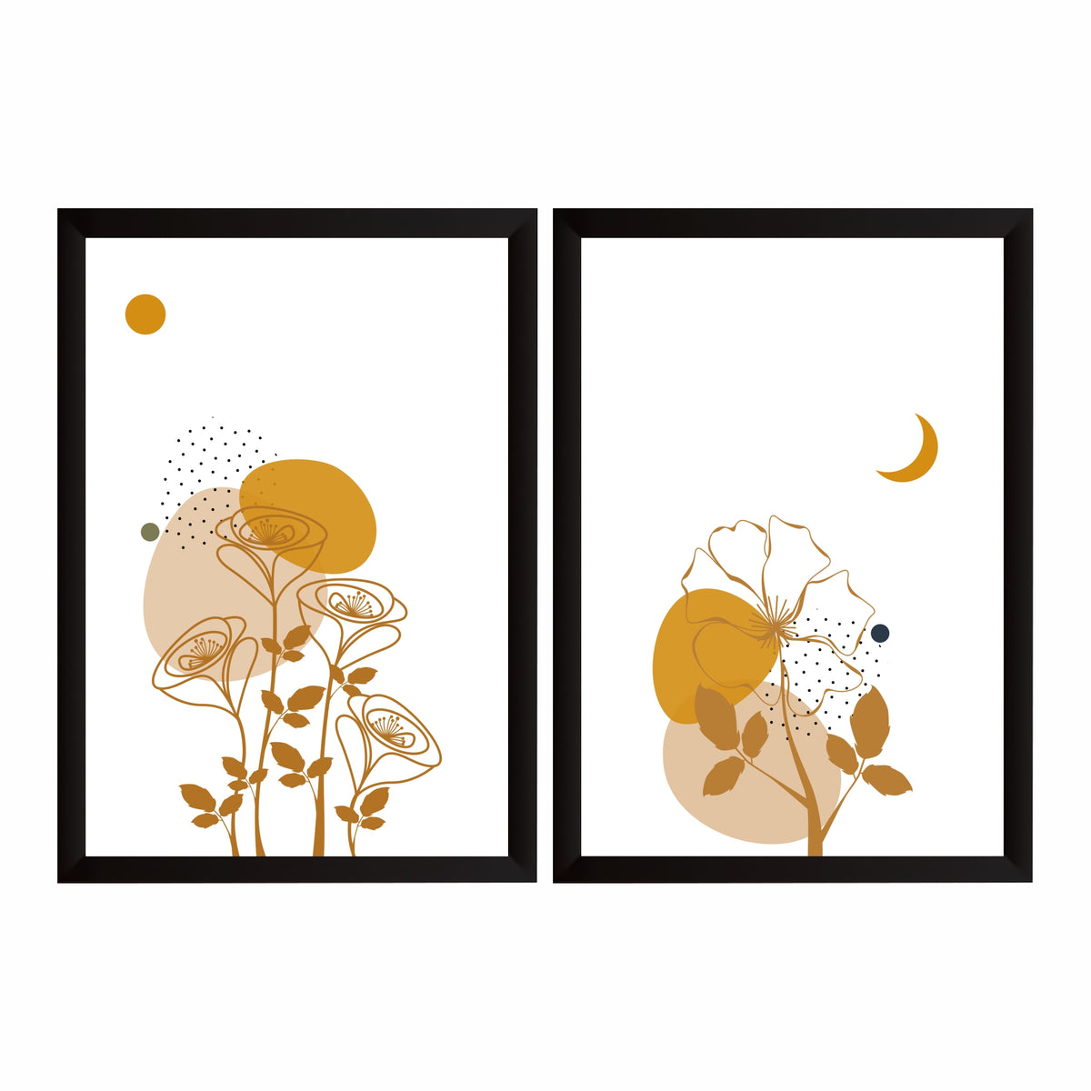 Abstract Floral Wall Art Set of 2 | Minimalist Botanical Flower Prints | Neutral Modern Decor