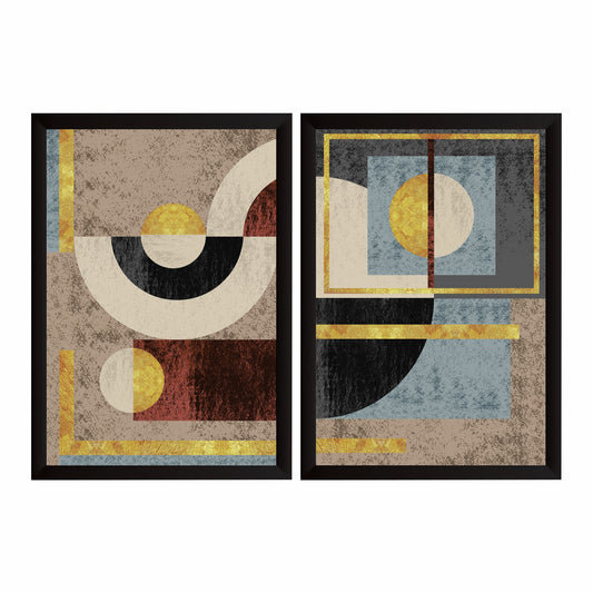 Geometric Abstract Wall Art Set of 2 | Gold & Neutral Modern Prints