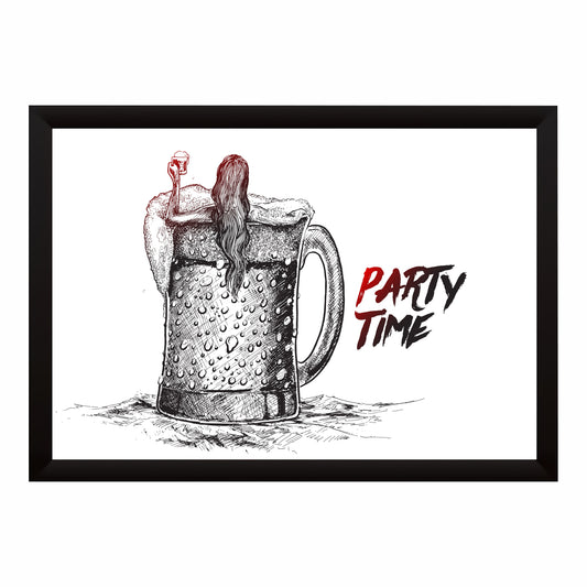 Beer Wall Art | Framed Party Time Beer Mug Artwork | Modern Bar & Pub Décor | Beer Lover Gift