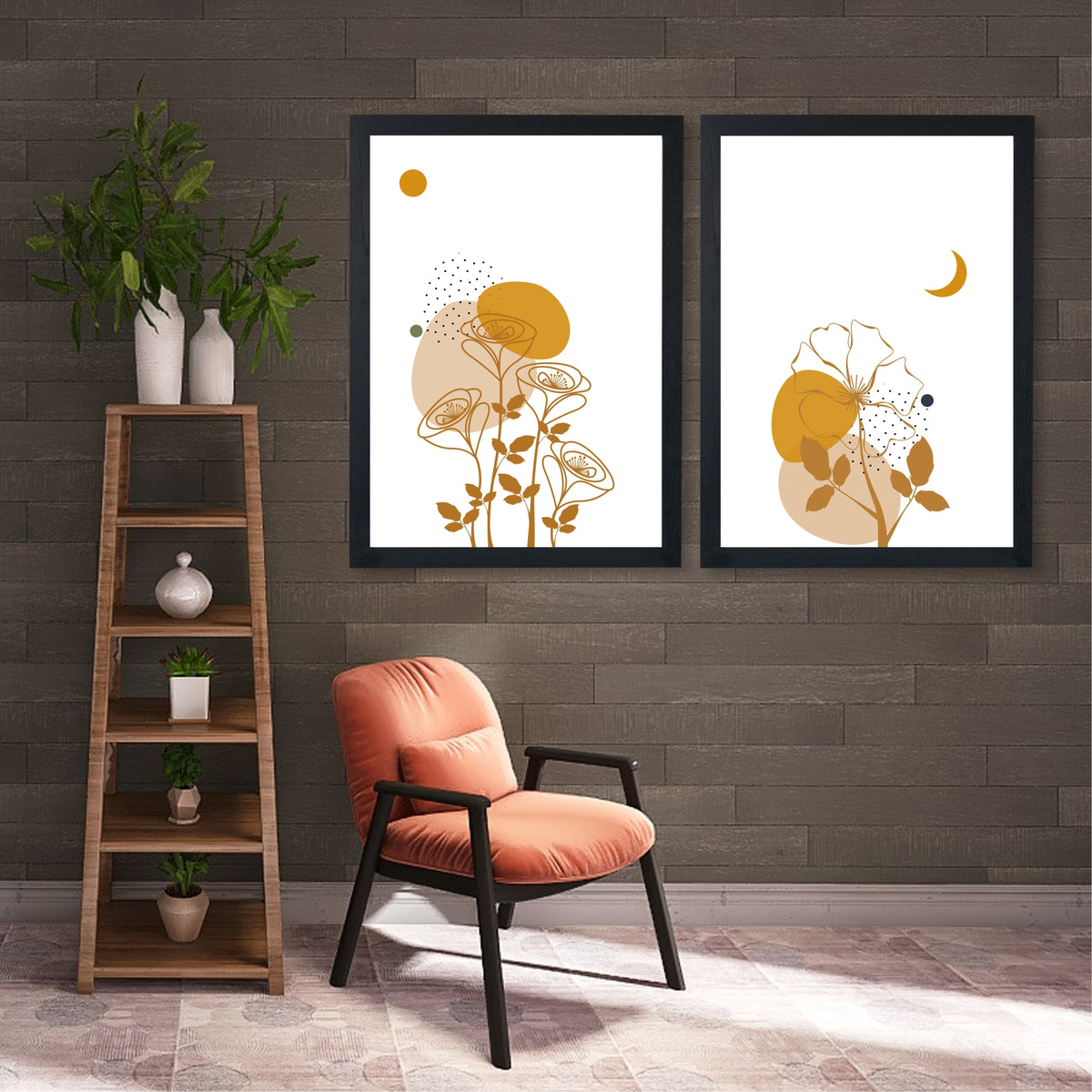 Abstract Floral Wall Art Set of 2 | Minimalist Botanical Flower Prints | Neutral Modern Decor