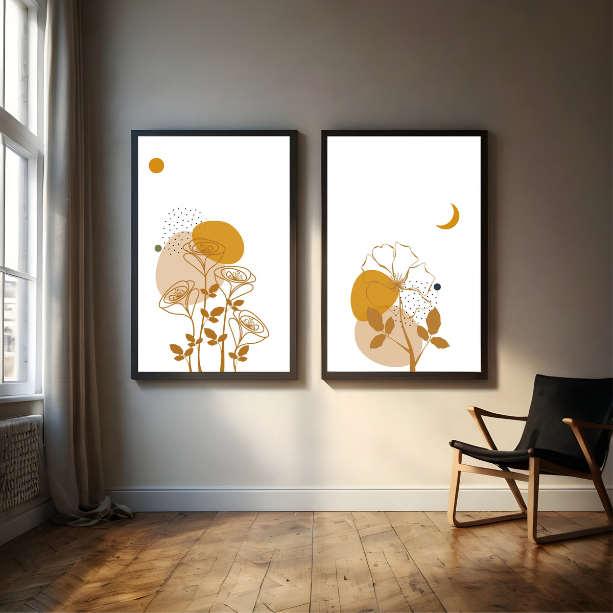 Abstract Floral Wall Art Set of 2 | Minimalist Botanical Flower Prints | Neutral Modern Decor