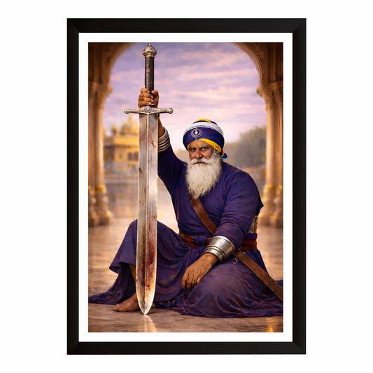 Baba Deep Singh Ji Wall Art | Sikh Warrior Saint Canvas Painting | Inspirational Religious Frame