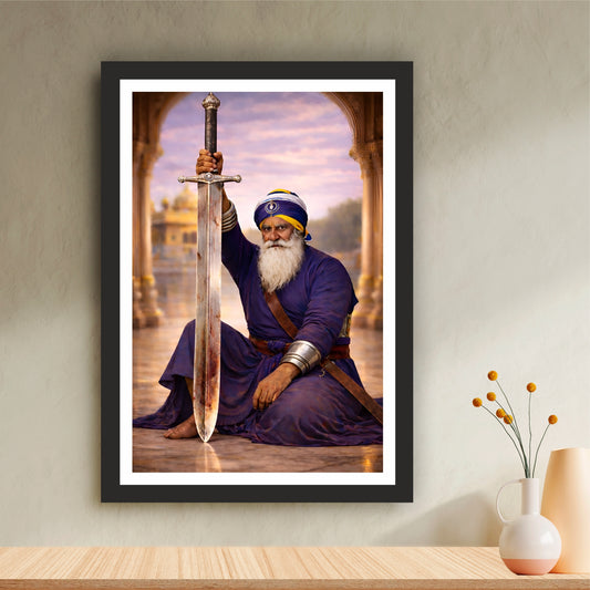 Baba Deep Singh Ji Wall Art | Sikh Warrior Saint Canvas Painting | Inspirational Religious Frame
