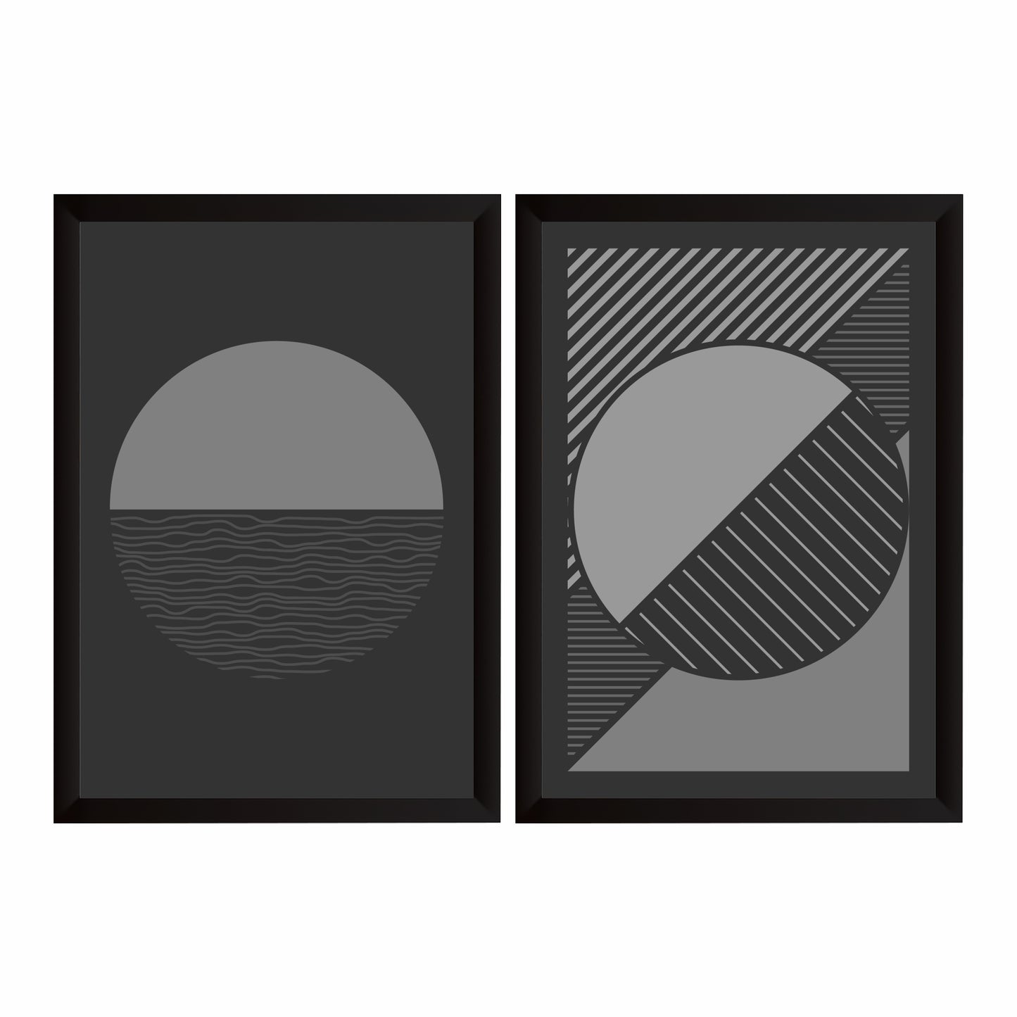 Minimalist Geometric Wall Art Set of 2 | Black & Grey Modern Prints