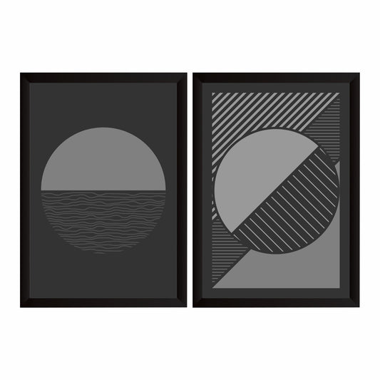 Minimalist Geometric Wall Art Set of 2 | Black & Grey Modern Prints