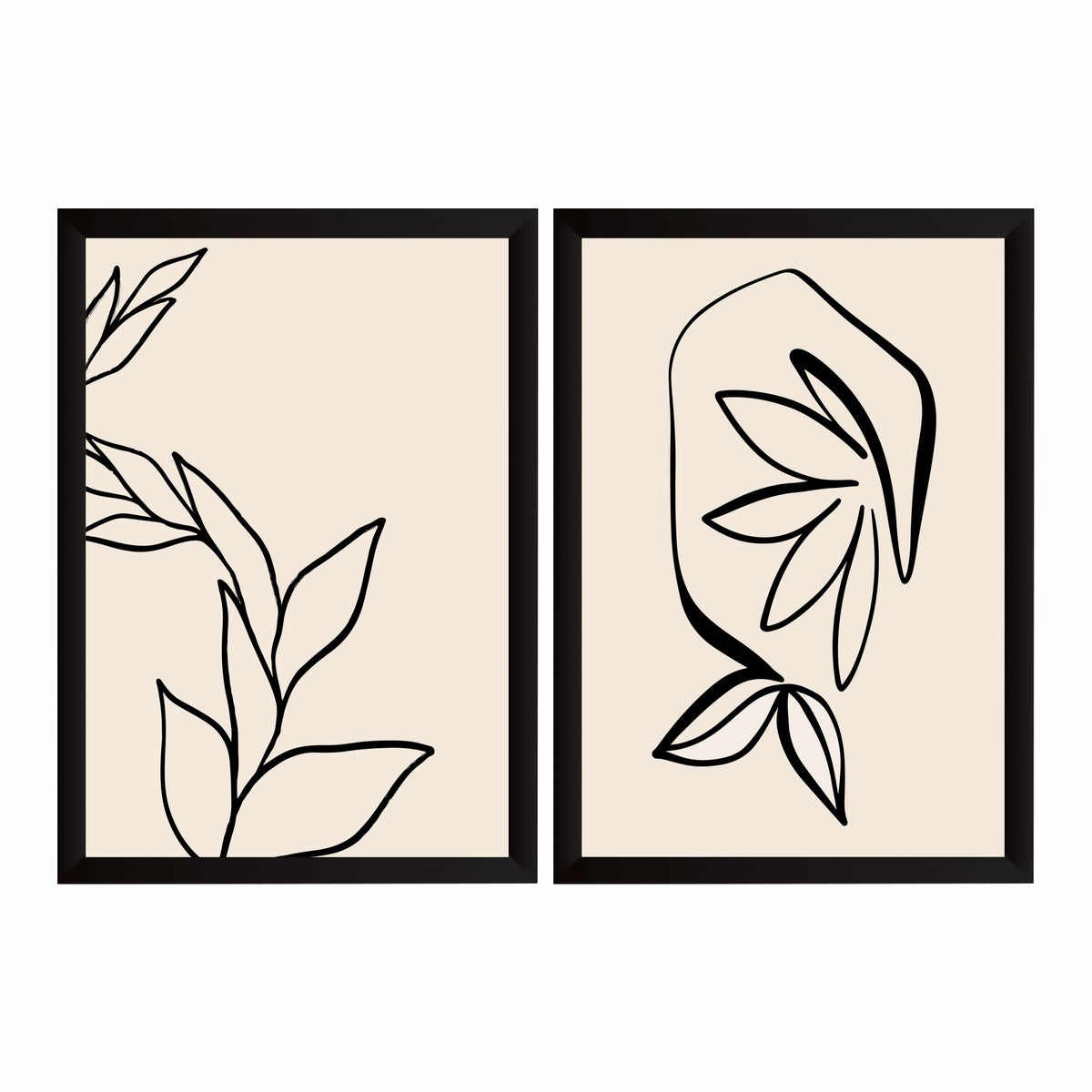 Minimalist Botanical Line Art Wall Art Set of 2 | Abstract Leaf Prints | Modern Neutral Decor