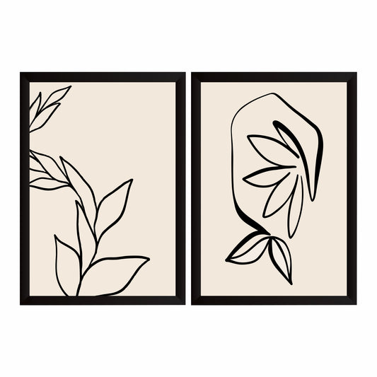 Minimalist Botanical Line Art Wall Art Set of 2 | Abstract Leaf Prints | Modern Neutral Decor