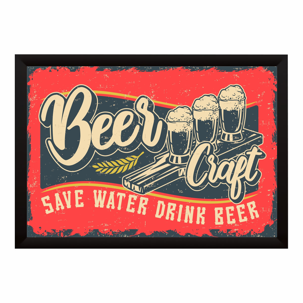 Beer Wall Art | Framed Beer Craft Vintage Artwork | Save Water Drink Beer Décor | Bar & Pub Wall Décor