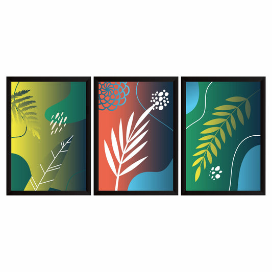 Abstract Botanical Leaf Wall Art Set of 3 – Modern Green & Yellow Nature Prints