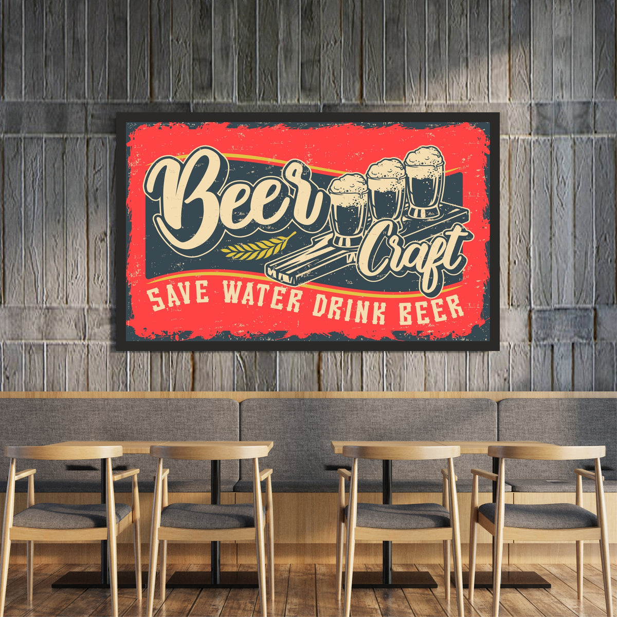 Beer Wall Art | Framed Beer Craft Vintage Artwork | Save Water Drink Beer Décor | Bar & Pub Wall Décor