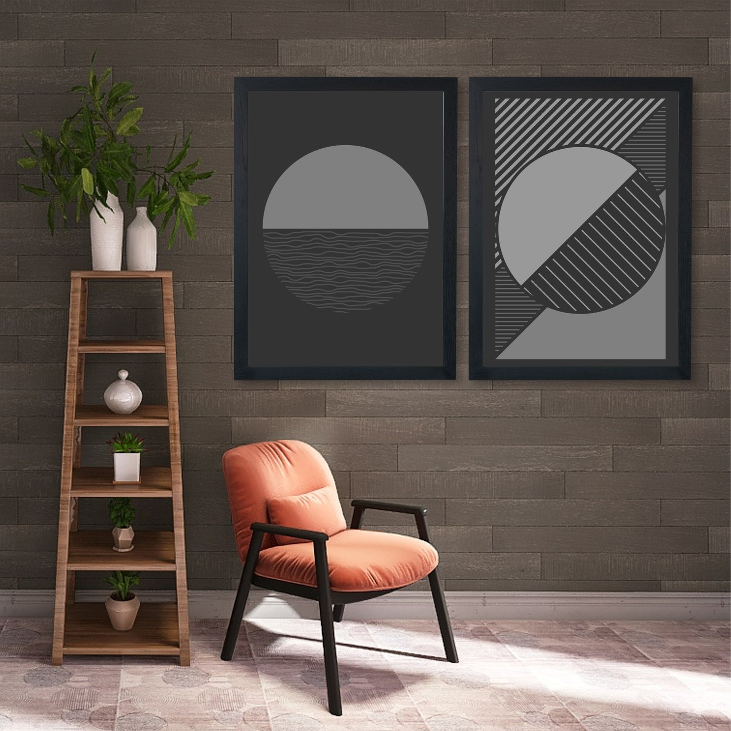 Minimalist Geometric Wall Art Set of 2 | Black & Grey Modern Prints