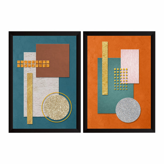 Modern Geometric Wall Art Set of 2 | Teal & Terracotta Abstract Prints