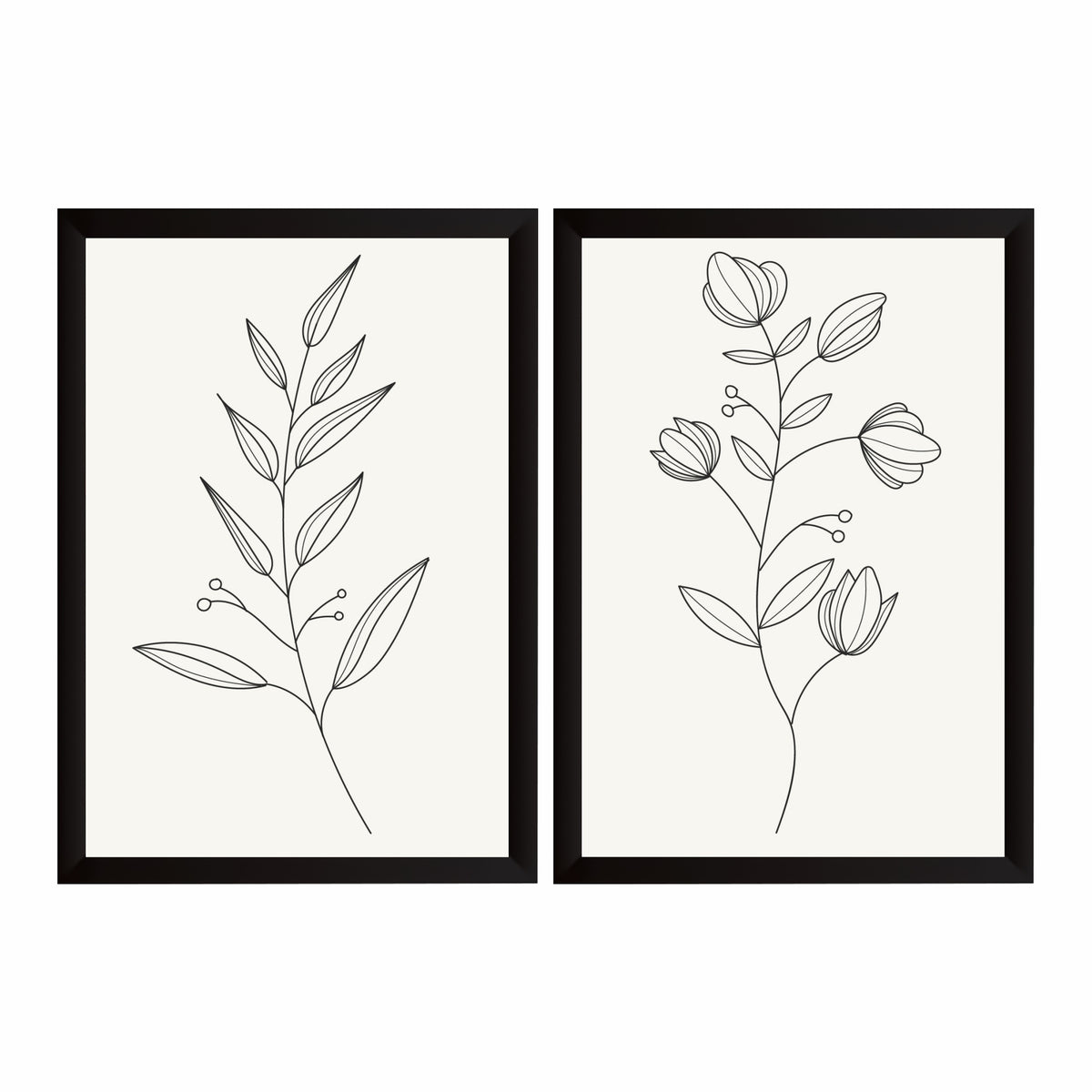 Botanical Flower Wall Art Set of 2 | Minimalist Floral Line Art Prints | Modern Neutral Decor