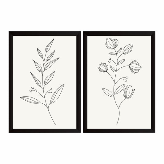 Botanical Flower Wall Art Set of 2 | Minimalist Floral Line Art Prints | Modern Neutral Decor