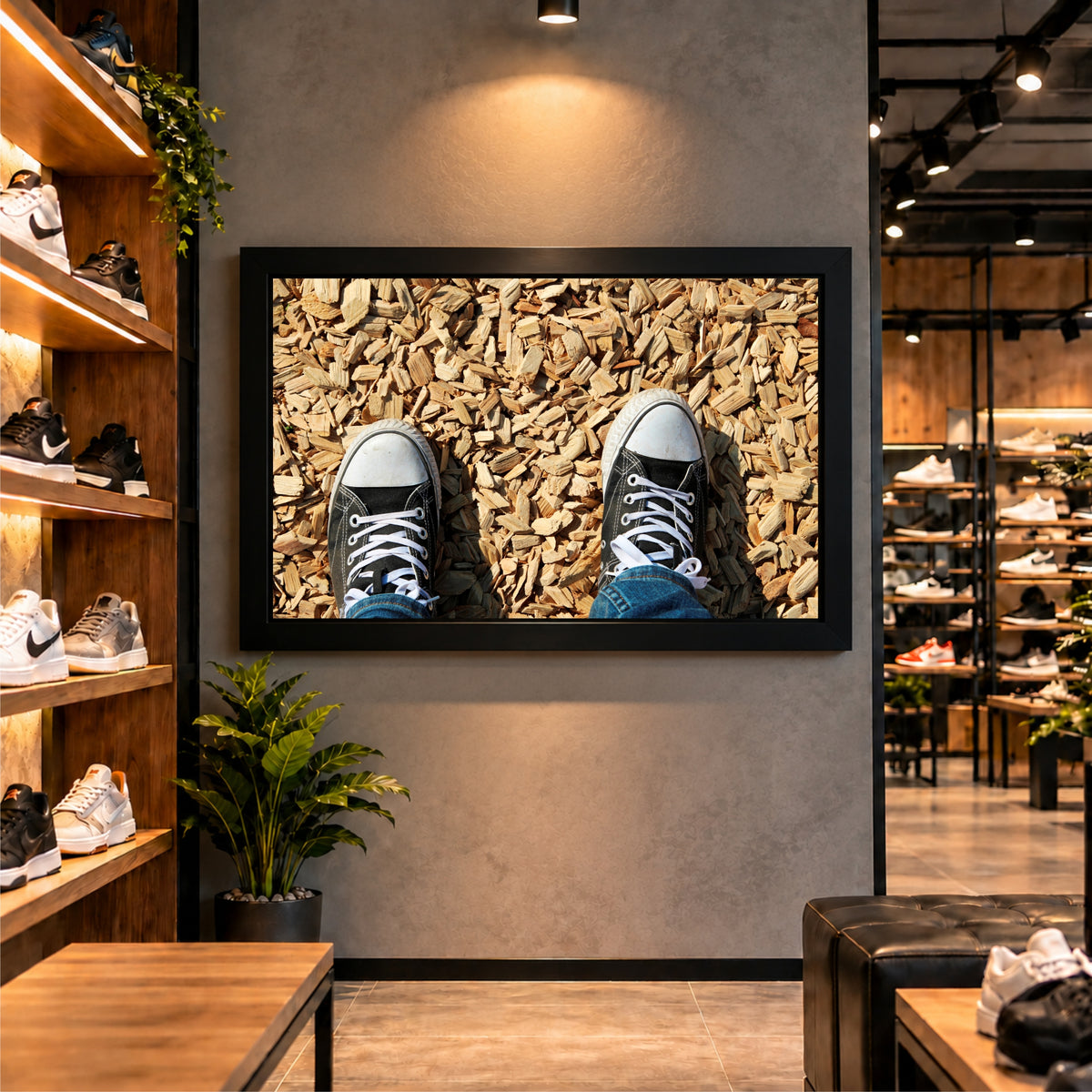 Black Sneakers Wall Art | Casual Shoes Artwork | Modern Footwear Decor
