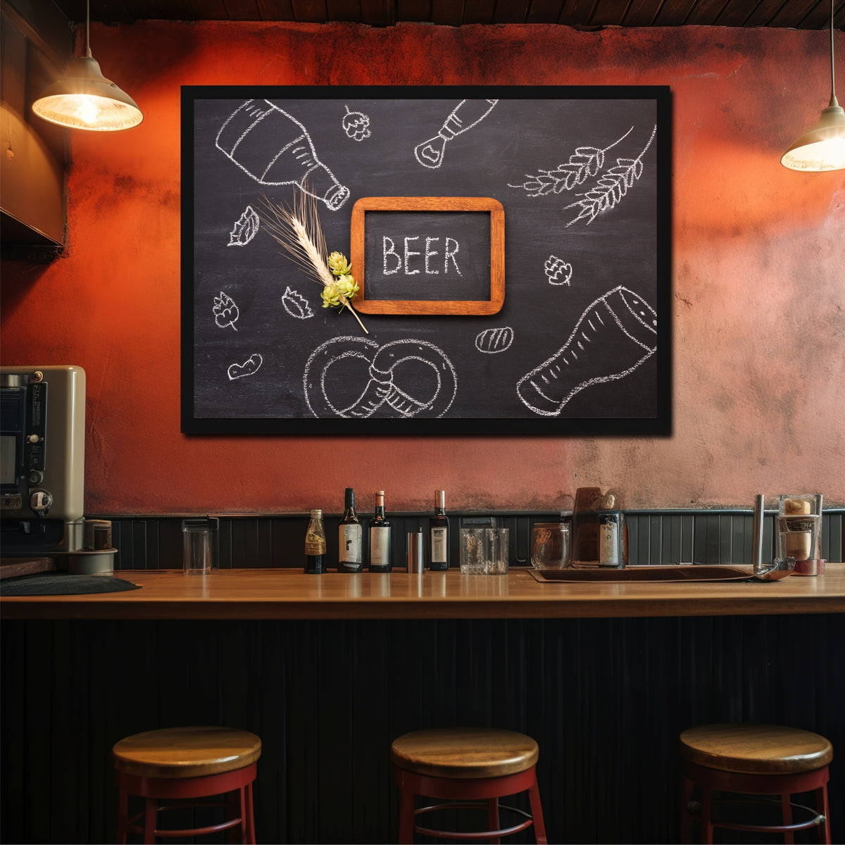 Beer Wall Art | Framed Vintage Beer Chalkboard Artwork | Rustic Bar & Pub Décor | Beer Lover Gift