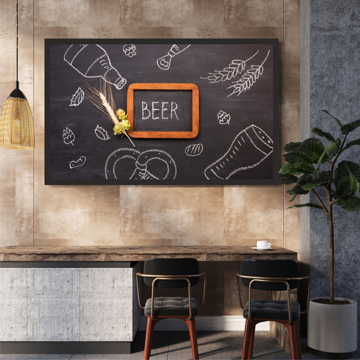 Beer Wall Art | Framed Vintage Beer Chalkboard Artwork | Rustic Bar & Pub Décor | Beer Lover Gift