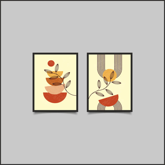 Earth Harmony Abstract Wall Frame Set – Modern Minimal Botanical Art 🌿☀️